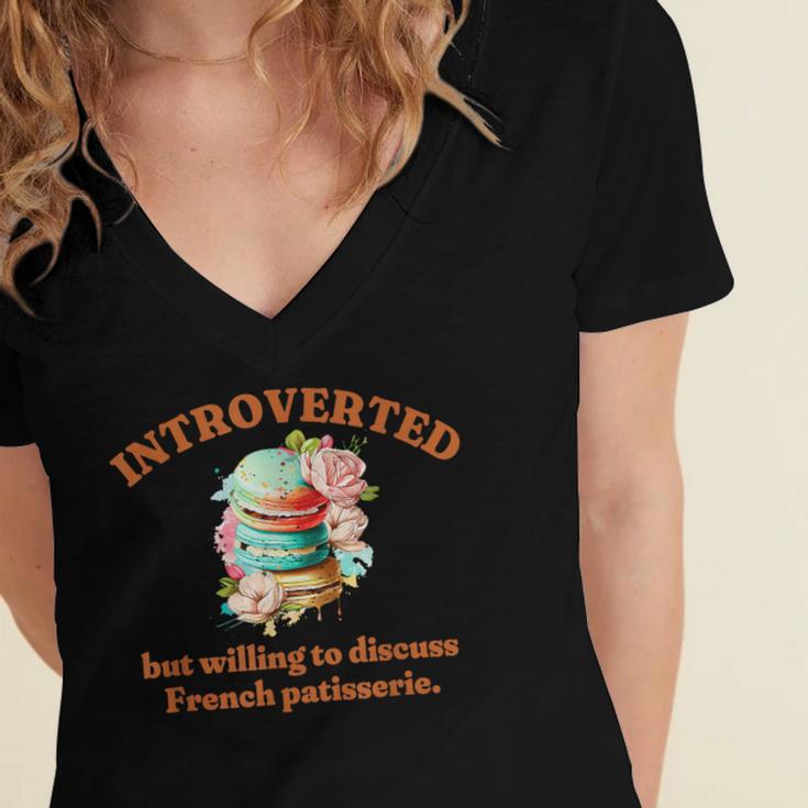 Introvert's Passion For French Patisserie Macarons Women's Jersey Short Sleeve Deep V-Neck Tshirt