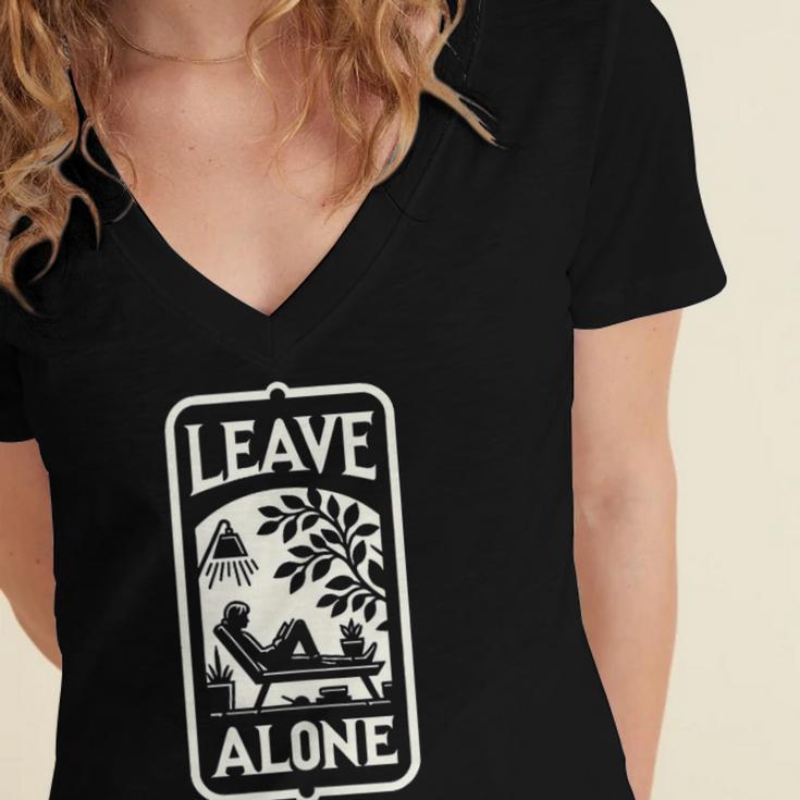 Introvert's Peaceful Solitude Graphic Leave Alone Quiet Women's Jersey Short Sleeve Deep V-Neck Tshirt