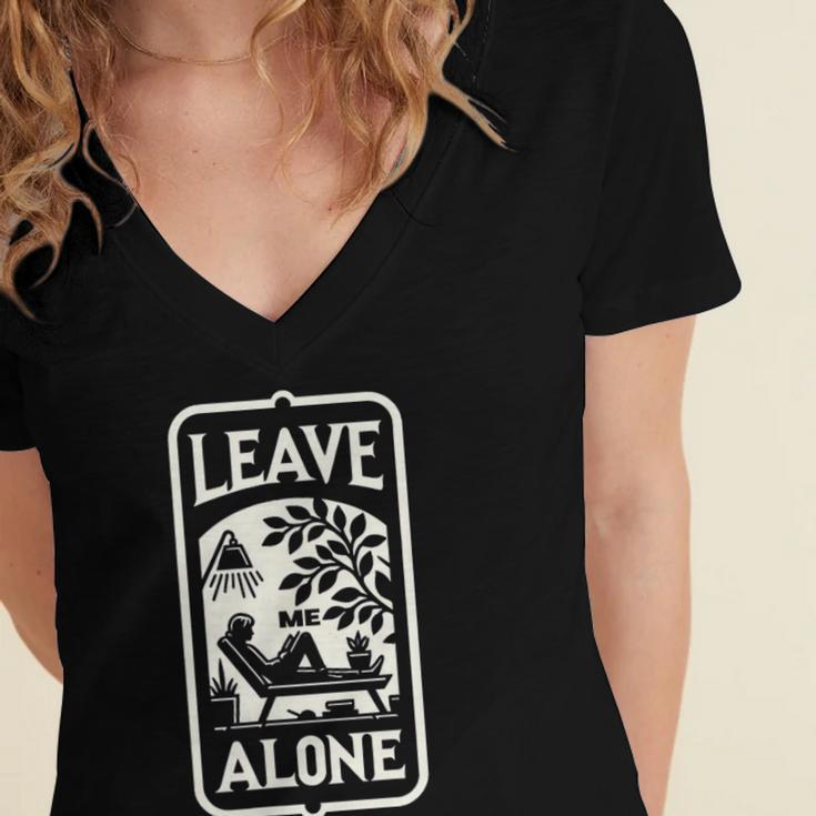 Introvert's Peaceful Solitude Graphic Leave Me Alone Quiet Women's Jersey Short Sleeve Deep V-Neck Tshirt