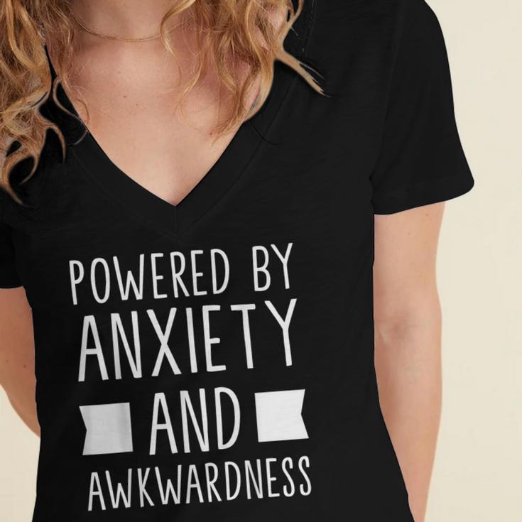 Introverts Social Anxiety Powered By Anxiety And Awkwardness Women's Jersey Short Sleeve Deep V-Neck Tshirt Introverts Social Anxiety Powered By Anxiety And Awkwardness Women's Jersey Short Sleeve Deep V-Neck Tshirt