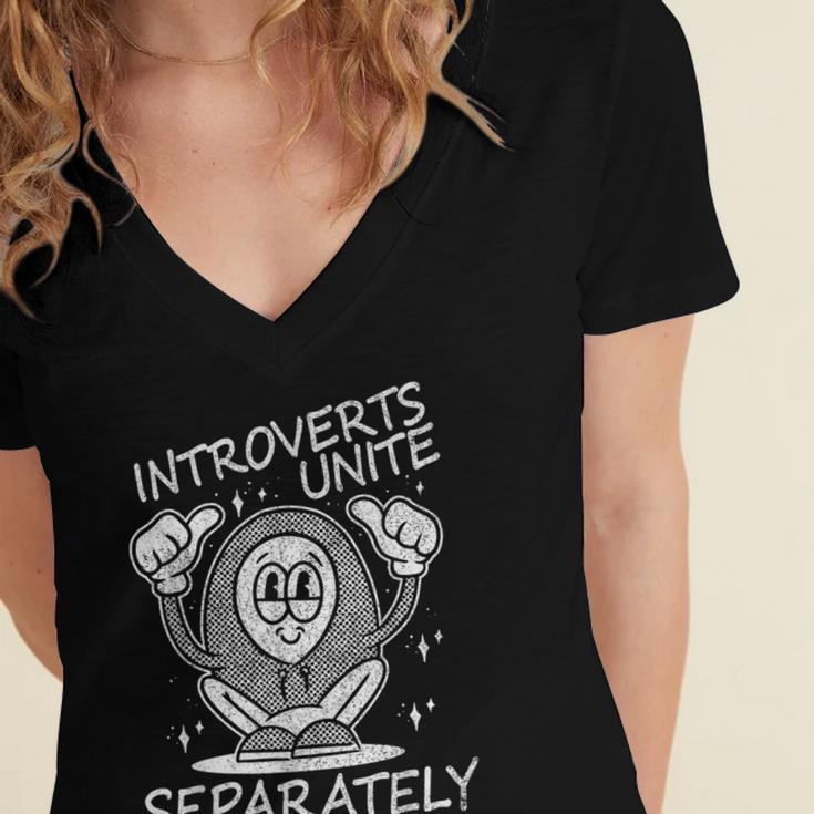 Introverts Unite Anti-Social Shy Person Joke Women's Jersey Short Sleeve Deep V-Neck Tshirt