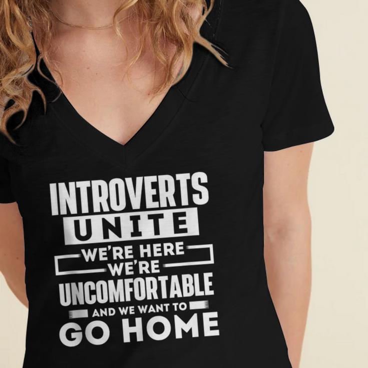 Introverts Unite Quiet Observer Introverted Antisocial Women's Jersey Short Sleeve Deep V-Neck Tshirt