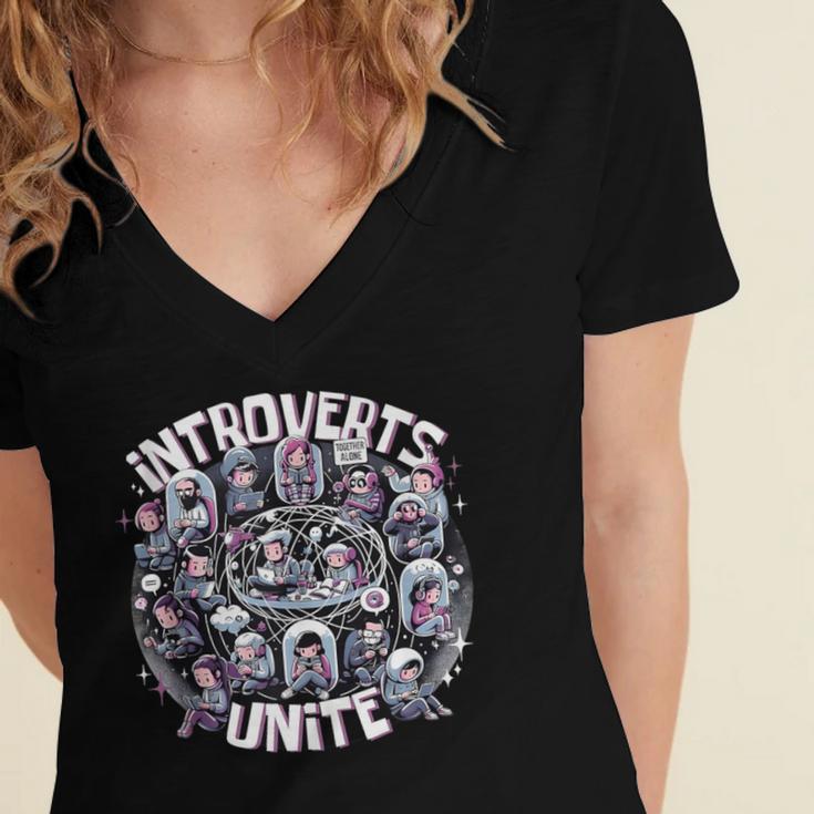 Introverts Unite Quirky Solitude Women's Jersey Short Sleeve Deep V-Neck Tshirt Introverts Unite Quirky Solitude Women's Jersey Short Sleeve Deep V-Neck Tshirt