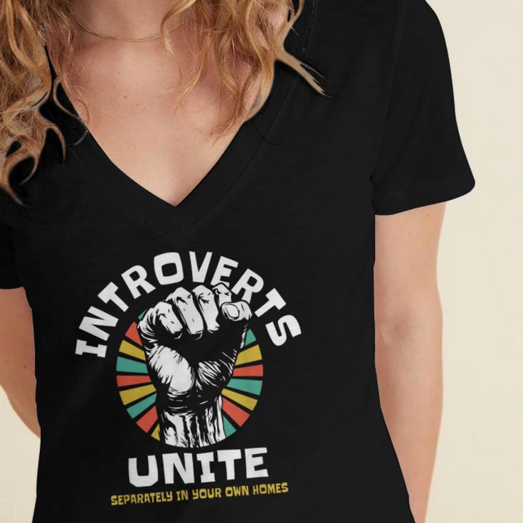 Introverts Unite Separately Own Homes Emblem Women's Jersey Short Sleeve Deep V-Neck Tshirt