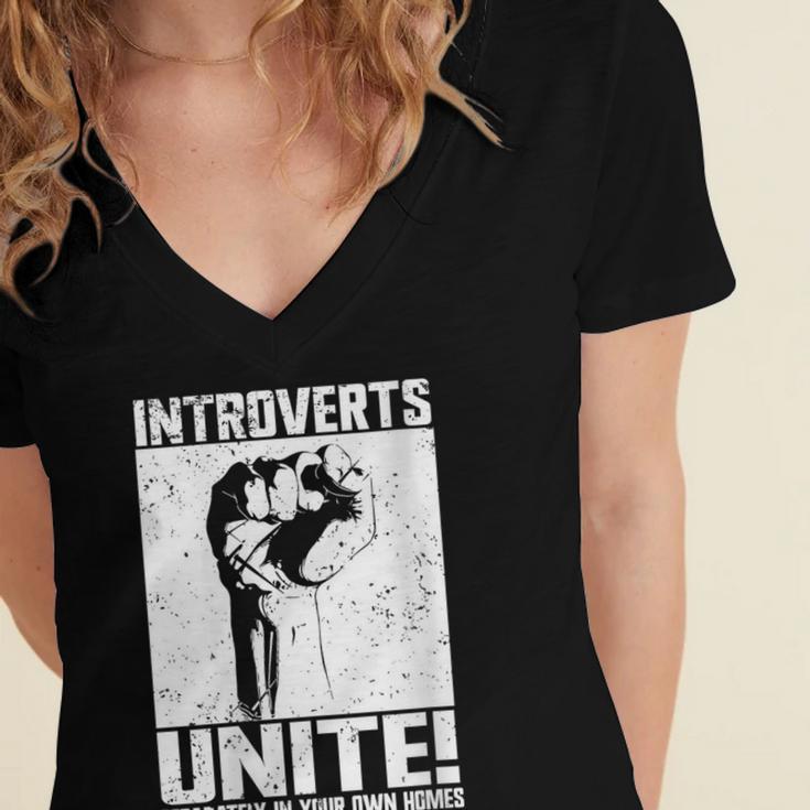 Introverts Unite Separately In Your Own Homes Introvert Women's Jersey Short Sleeve Deep V-Neck Tshirt Introverts Unite Separately In Your Own Homes Introvert Women's Jersey Short Sleeve Deep V-Neck Tshirt