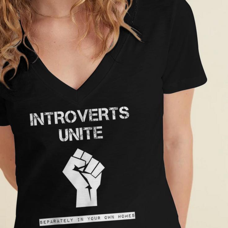Introverts Unite Separately In Your Own Homes Sarcasm Women's Jersey Short Sleeve Deep V-Neck Tshirt