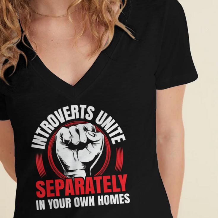 Introverts Unite Separately In Your Own Homes Saying Women's Jersey Short Sleeve Deep V-Neck Tshirt