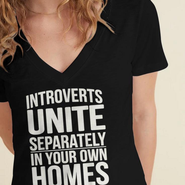 Introverts Unite Separately In Your Own Homes Women's Jersey Short Sleeve Deep V-Neck Tshirt