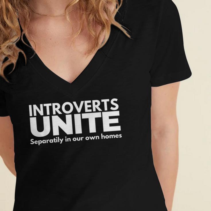 Introverts Unite Women's Jersey Short Sleeve Deep V-Neck Tshirt Introverts Unite Women's Jersey Short Sleeve Deep V-Neck Tshirt