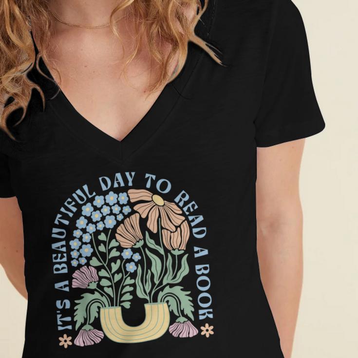 It's A Beautiful Day To Read A Book Librarian Book Lover Women's Jersey Short Sleeve Deep V-Neck Tshirt It's A Beautiful Day To Read A Book Librarian Book Lover Women's Jersey Short Sleeve Deep V-Neck Tshirt