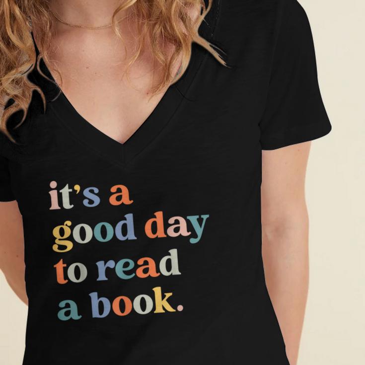 It's A Good Day To Read A Book Books Library Reading Women's Jersey Short Sleeve Deep V-Neck Tshirt