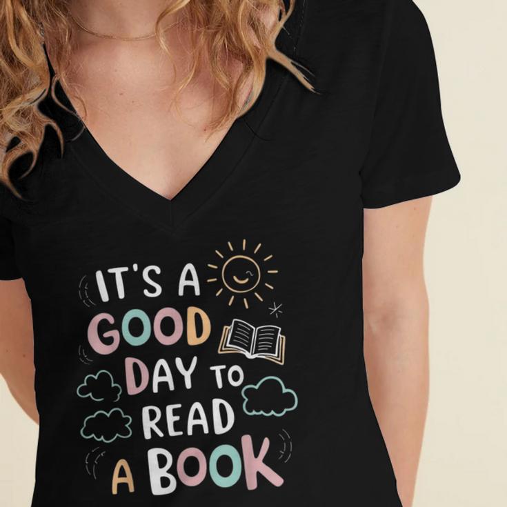 It's A Good Day To Read a Book Elementary Teacher Graphic Women's Jersey Short Sleeve Deep V-Neck Tshirt
