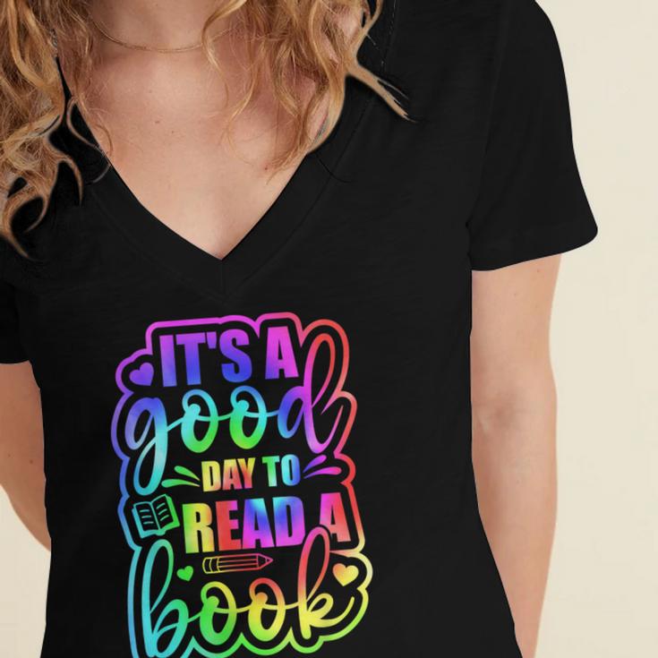 Its A Good Day To Read Book Kids Boys Girls Reading Graphic Women's Jersey Short Sleeve Deep V-Neck Tshirt Its A Good Day To Read Book Kids Boys Girls Reading Graphic Women's Jersey Short Sleeve Deep V-Neck Tshirt