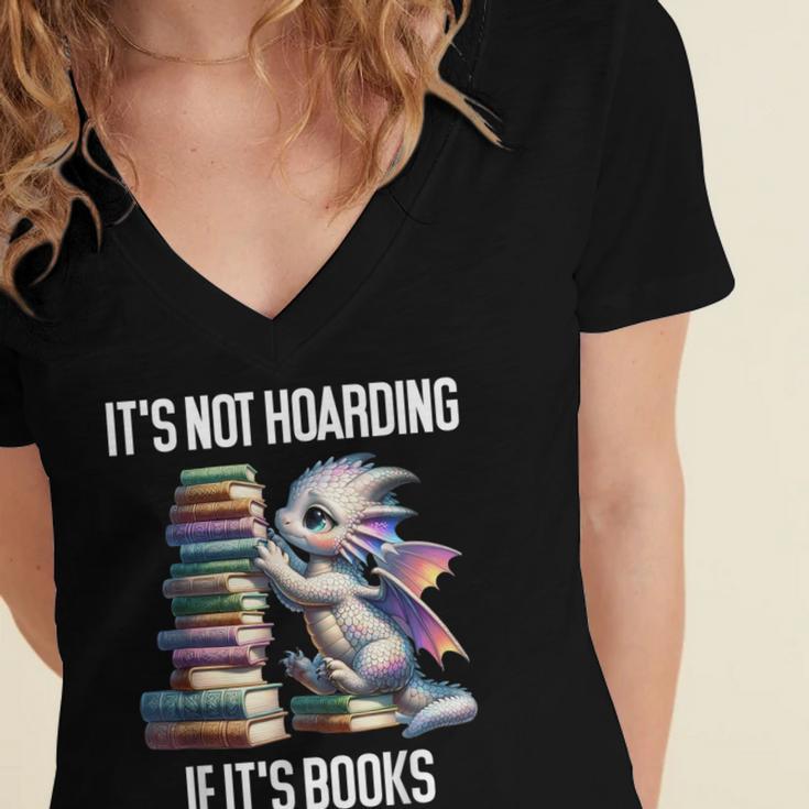 It's Not Hoarding If It's Books ShirtDragon Reading Book Women's Jersey Short Sleeve Deep V-Neck Tshirt