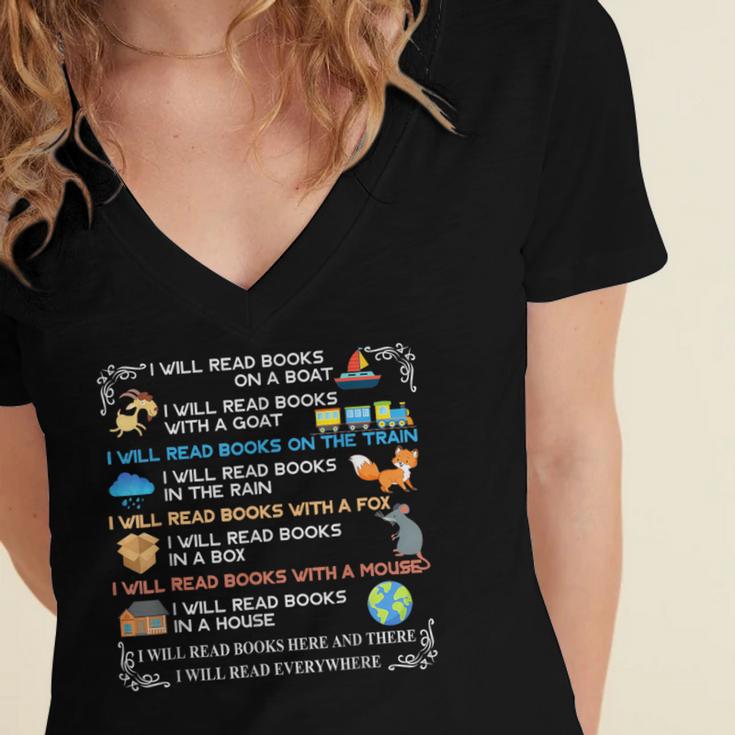 IWill Read Books On A Boat & Everywhere Reading Kids Women's Jersey Short Sleeve Deep V-Neck Tshirt