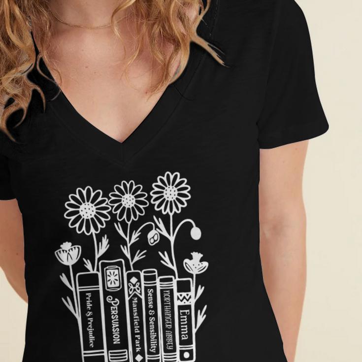 Jane Austen Books Women's Jersey Short Sleeve Deep V-Neck Tshirt