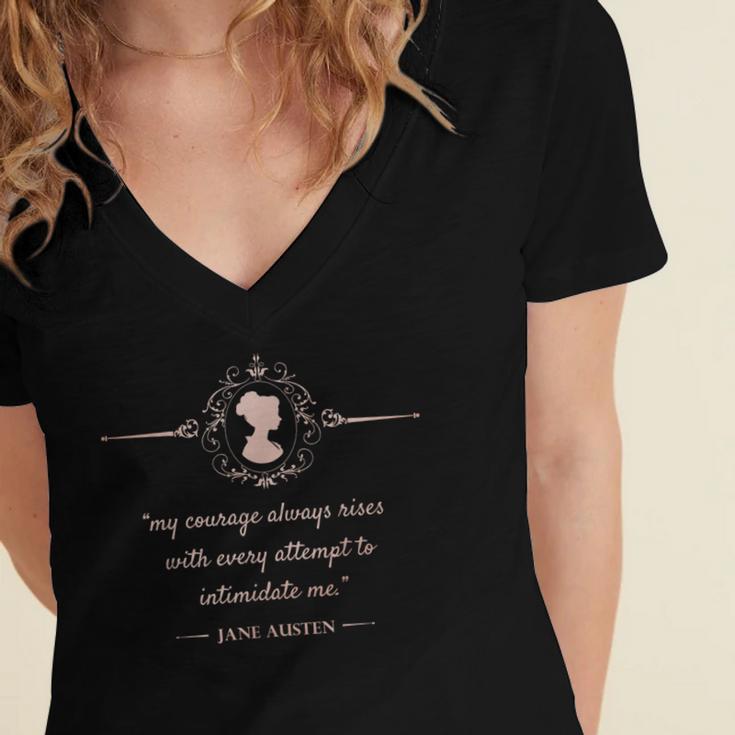 Jane Austen My Courage Always Rises Literary Book Club Women's Jersey Short Sleeve Deep V-Neck Tshirt