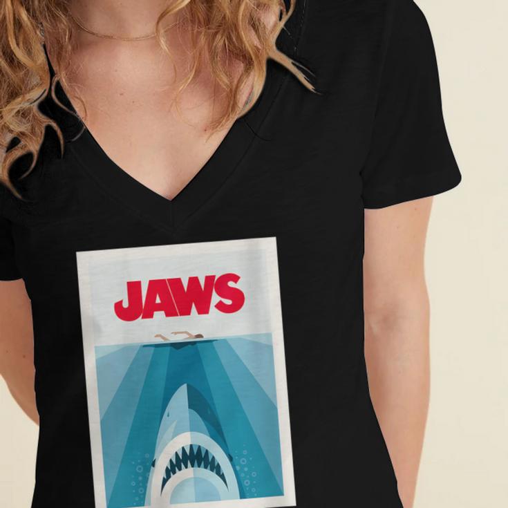 Jaws 2025 Classic Movie Nostalgia Women's Jersey Short Sleeve Deep V-Neck Tshirt