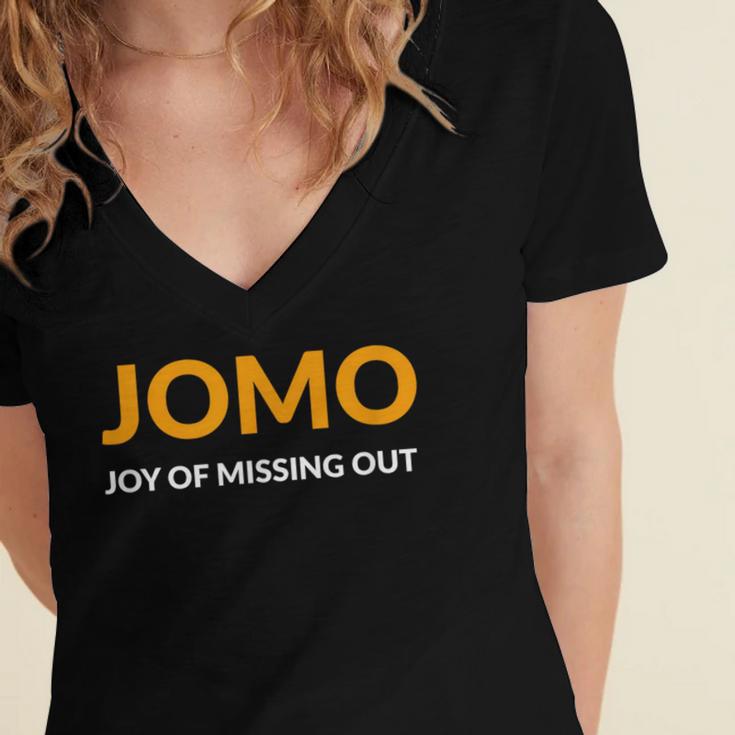 JOMO Joy Of Missing Out Introvert Women's Jersey Short Sleeve Deep V-Neck Tshirt JOMO Joy Of Missing Out Introvert Women's Jersey Short Sleeve Deep V-Neck Tshirt