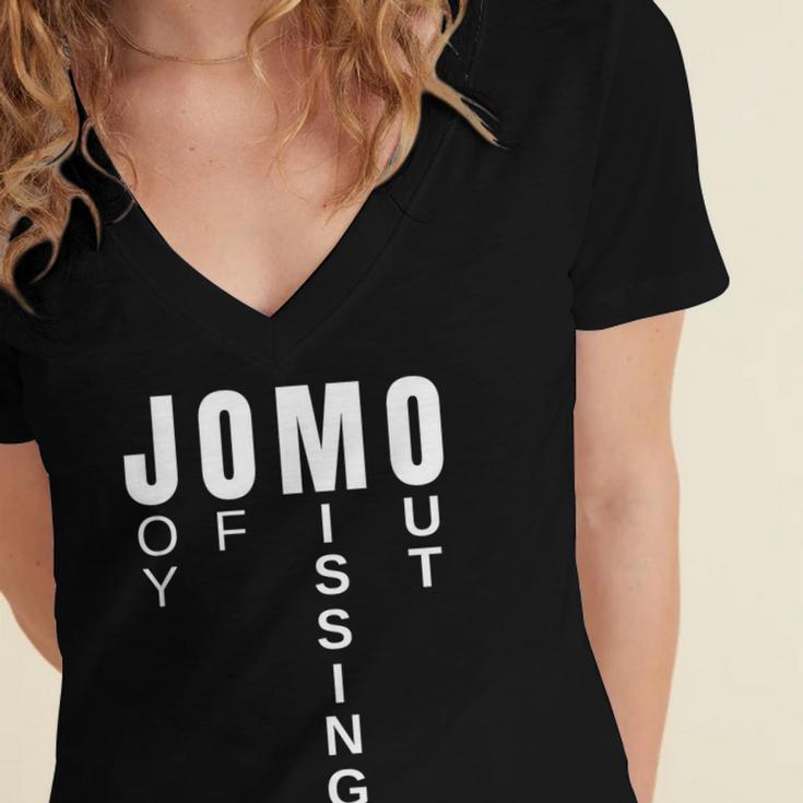 JOMO Joy Of Missing Out Sarcastic Introvert Women's Jersey Short Sleeve Deep V-Neck Tshirt JOMO Joy Of Missing Out Sarcastic Introvert Women's Jersey Short Sleeve Deep V-Neck Tshirt