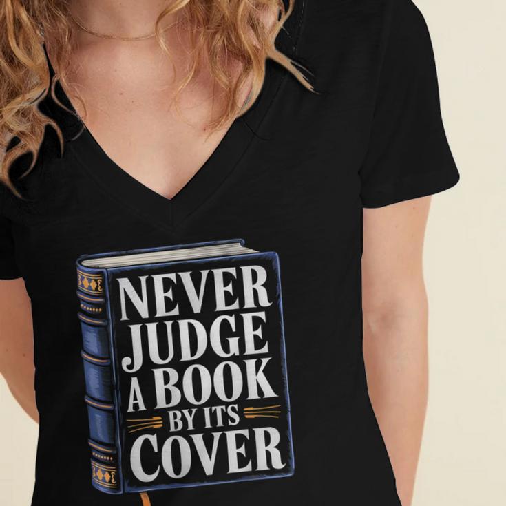 Never Judge a Book By Its Cover Women's Jersey Short Sleeve Deep V-Neck Tshirt Never Judge a Book By Its Cover Women's Jersey Short Sleeve Deep V-Neck Tshirt