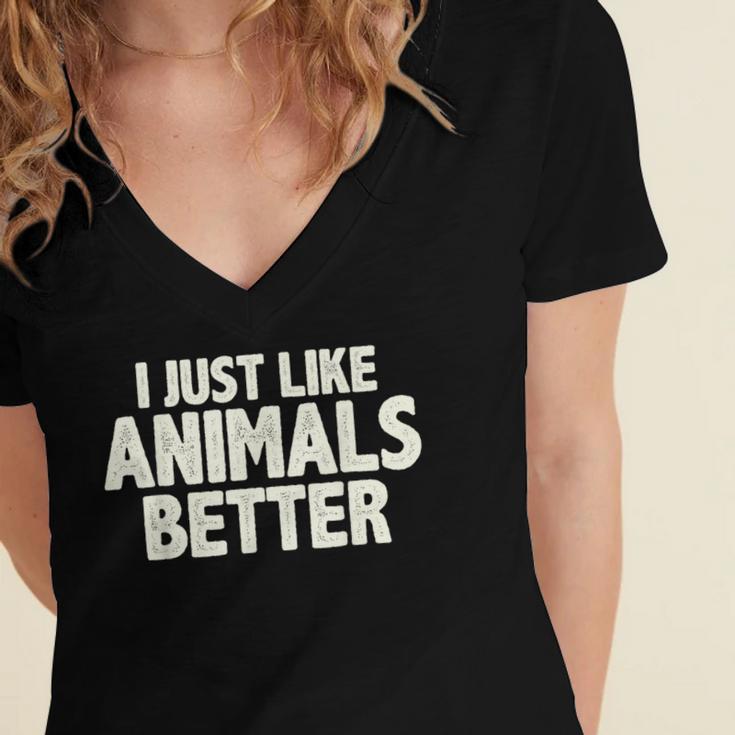 I Just Like Animals Better I Introvert Women's Jersey Short Sleeve Deep V-Neck Tshirt
