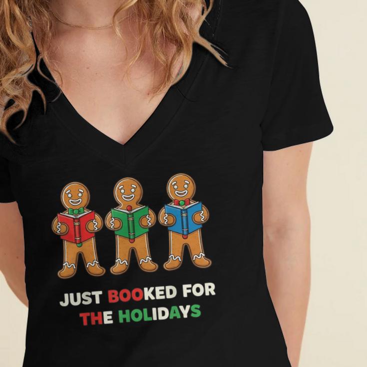 Just Booked For The Holidays Gingerbread Women's Jersey Short Sleeve Deep V-Neck Tshirt