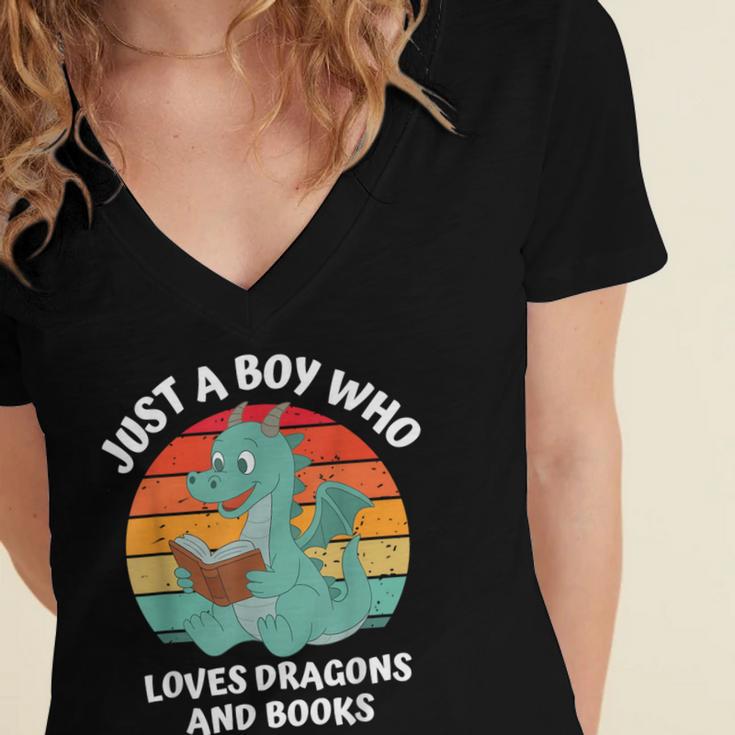 Just A Boy Who Loves Dragons And Books Kids Toddler Baby 5T Women's Jersey Short Sleeve Deep V-Neck Tshirt