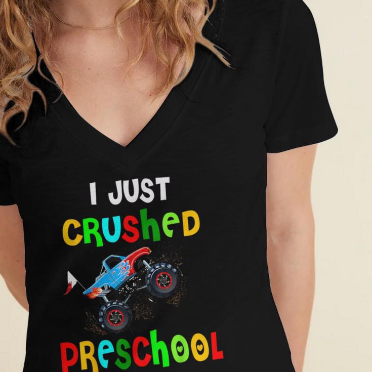 I Just Crushed Preschool Monster Graduation Women's Jersey Short Sleeve Deep V-Neck Tshirt