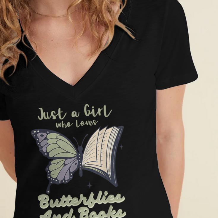 Just a Girl Who Loves Butterflies And Books Butterfly Women's Jersey Short Sleeve Deep V-Neck Tshirt Just a Girl Who Loves Butterflies And Books Butterfly Women's Jersey Short Sleeve Deep V-Neck Tshirt