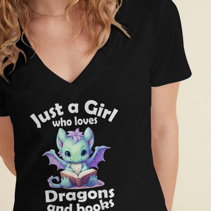 Just a Girl Who Loves Dragons And Books Dragon For Kids Women's Jersey Short Sleeve Deep V-Neck Tshirt Just a Girl Who Loves Dragons And Books Dragon For Kids Women's Jersey Short Sleeve Deep V-Neck Tshirt