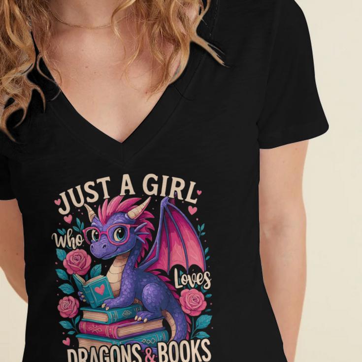 Just a Girl Who Loves Dragons And Books Dragon Women's Jersey Short Sleeve Deep V-Neck Tshirt Just a Girl Who Loves Dragons And Books Dragon Women's Jersey Short Sleeve Deep V-Neck Tshirt