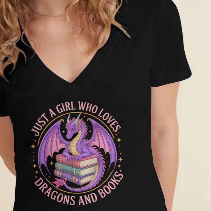 Just A Girl Who Loves Dragons And Books Fantasy Dragon Women's Jersey Short Sleeve Deep V-Neck Tshirt Just A Girl Who Loves Dragons And Books Fantasy Dragon Women's Jersey Short Sleeve Deep V-Neck Tshirt