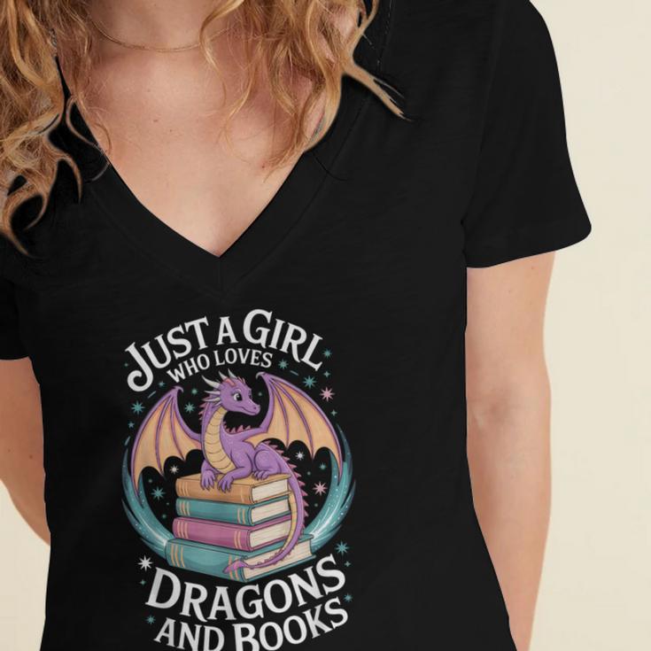 Just A Girl Who Loves Dragons And Books Fantasy Reader Women's Jersey Short Sleeve Deep V-Neck Tshirt Just A Girl Who Loves Dragons And Books Fantasy Reader Women's Jersey Short Sleeve Deep V-Neck Tshirt