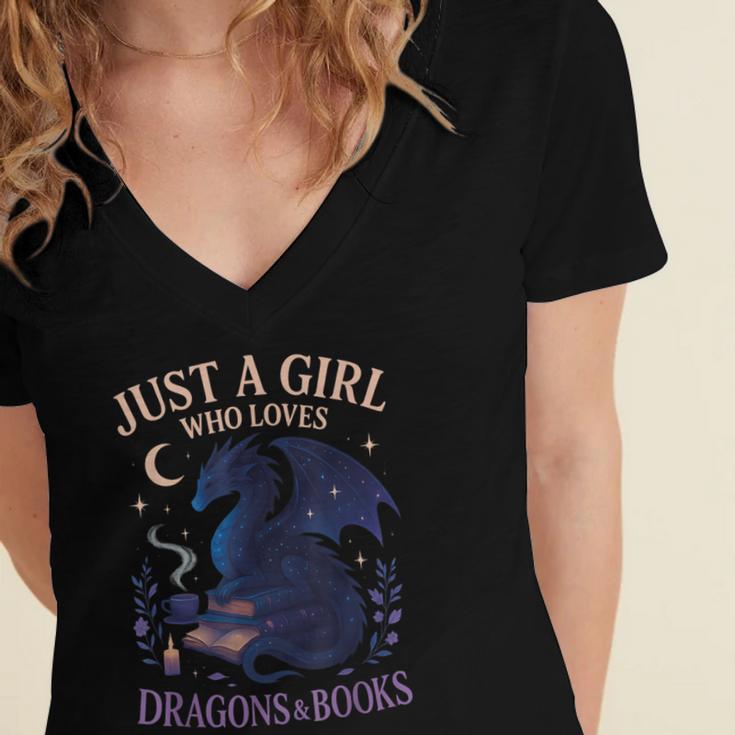 Just a Girl Who Loves Dragons And Books Fantasy Women's Jersey Short Sleeve Deep V-Neck Tshirt Just a Girl Who Loves Dragons And Books Fantasy Women's Jersey Short Sleeve Deep V-Neck Tshirt