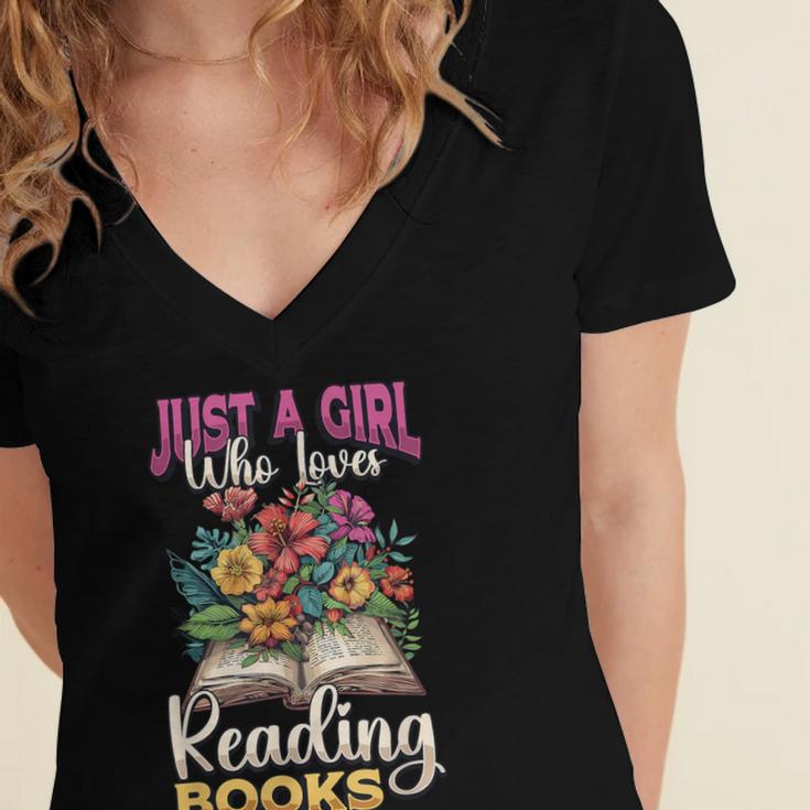 Just A Girl Who Loves Reading Books Women's Jersey Short Sleeve Deep V-Neck Tshirt Just A Girl Who Loves Reading Books Women's Jersey Short Sleeve Deep V-Neck Tshirt