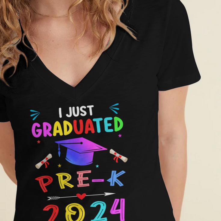I Just Graduated Pre k Graduation 2024 Pre-Kindergarten Women's Jersey Short Sleeve Deep V-Neck Tshirt