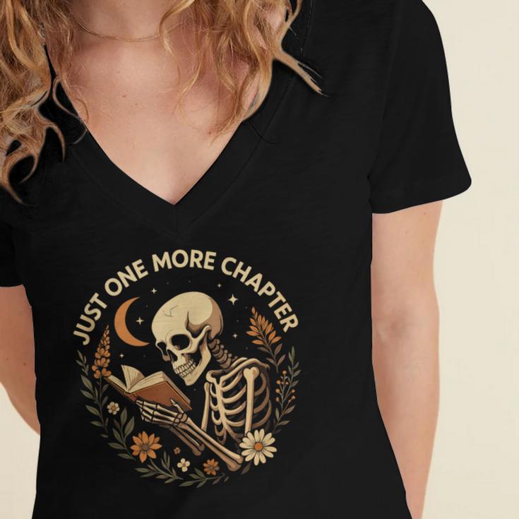 Just One More Chapter Book Lover Bookish Reading Skeleton Women's Jersey Short Sleeve Deep V-Neck Tshirt Just One More Chapter Book Lover Bookish Reading Skeleton Women's Jersey Short Sleeve Deep V-Neck Tshirt