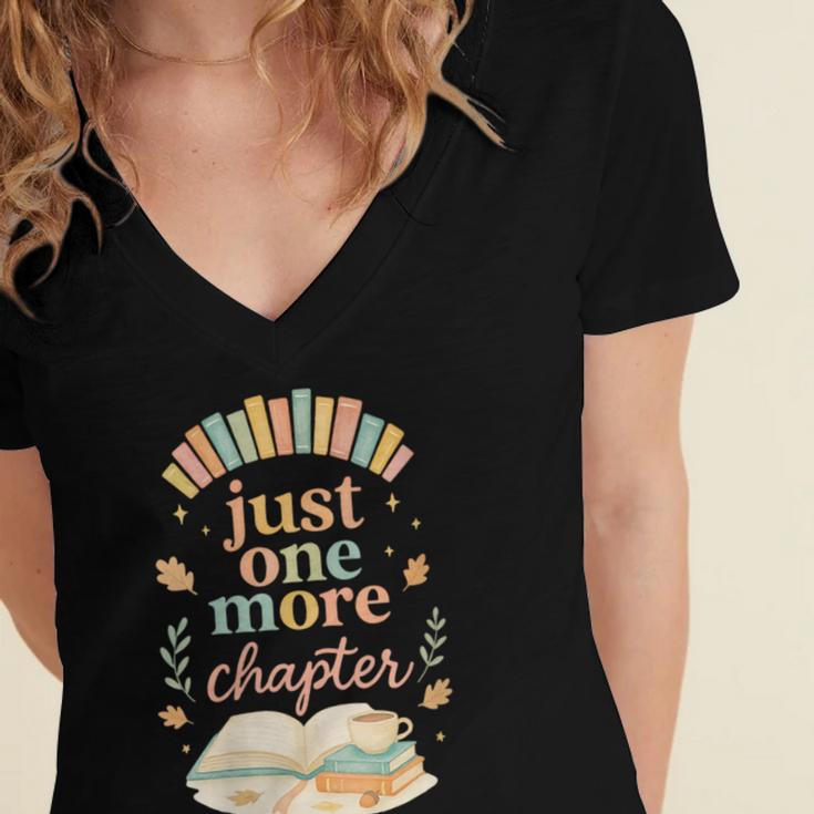 Just One More Chapter Cozy Book Lover Reading & Coffee Women's Jersey Short Sleeve Deep V-Neck Tshirt Just One More Chapter Cozy Book Lover Reading & Coffee Women's Jersey Short Sleeve Deep V-Neck Tshirt