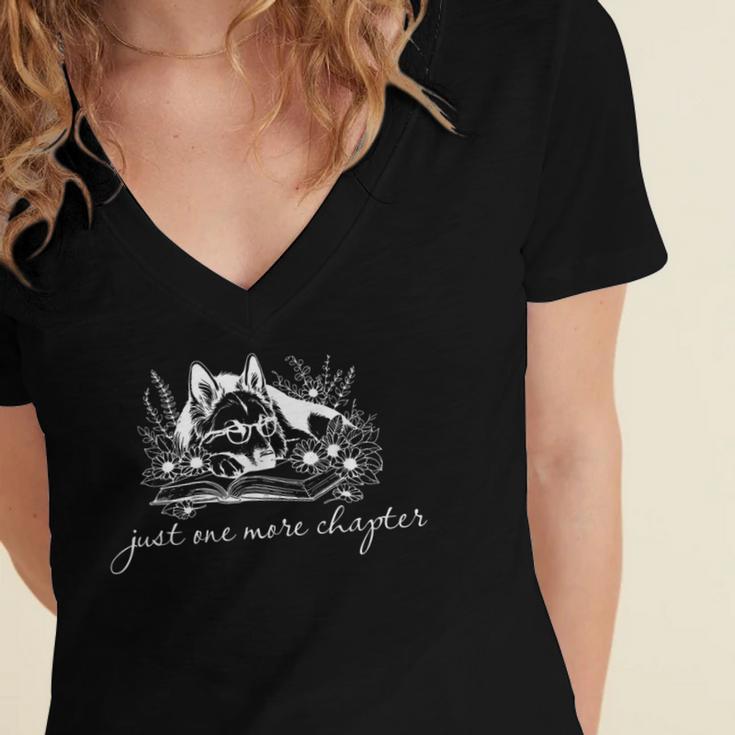 Just One More Chapter Dog German Shepherd Book Lover Women's Jersey Short Sleeve Deep V-Neck Tshirt Just One More Chapter Dog German Shepherd Book Lover Women's Jersey Short Sleeve Deep V-Neck Tshirt