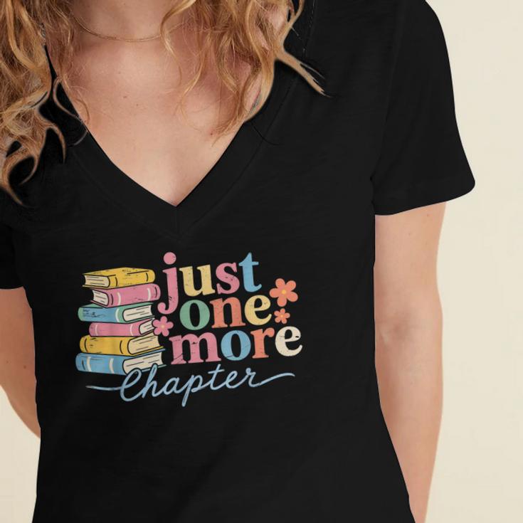Just One More Chapter Floral Book Reading Teacher Bookworm Women's Jersey Short Sleeve Deep V-Neck Tshirt Just One More Chapter Floral Book Reading Teacher Bookworm Women's Jersey Short Sleeve Deep V-Neck Tshirt