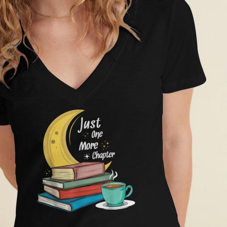 Just One More Chapter Love Book Reading Women's Jersey Short Sleeve Deep V-Neck Tshirt
