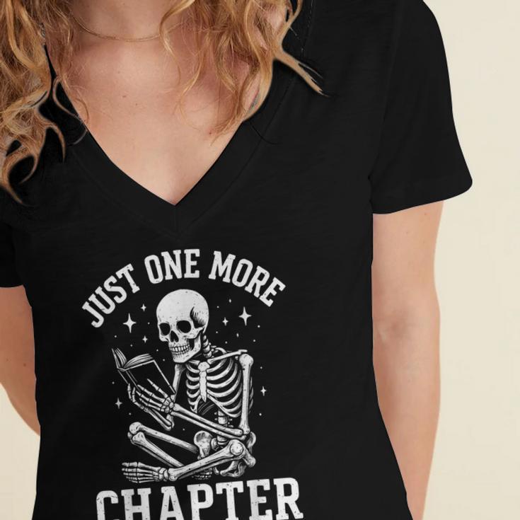 Just One More Chapter Skeleton Reader Reading Book Lover Women's Jersey Short Sleeve Deep V-Neck Tshirt Just One More Chapter Skeleton Reader Reading Book Lover Women's Jersey Short Sleeve Deep V-Neck Tshirt