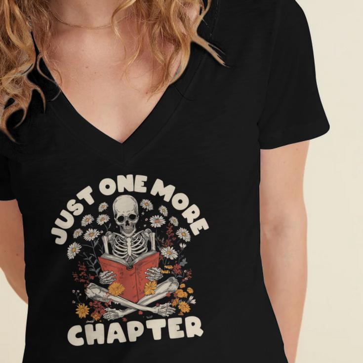 Just One More Chapter Skeleton Reading Book Lover Women's Jersey Short Sleeve Deep V-Neck Tshirt Just One More Chapter Skeleton Reading Book Lover Women's Jersey Short Sleeve Deep V-Neck Tshirt