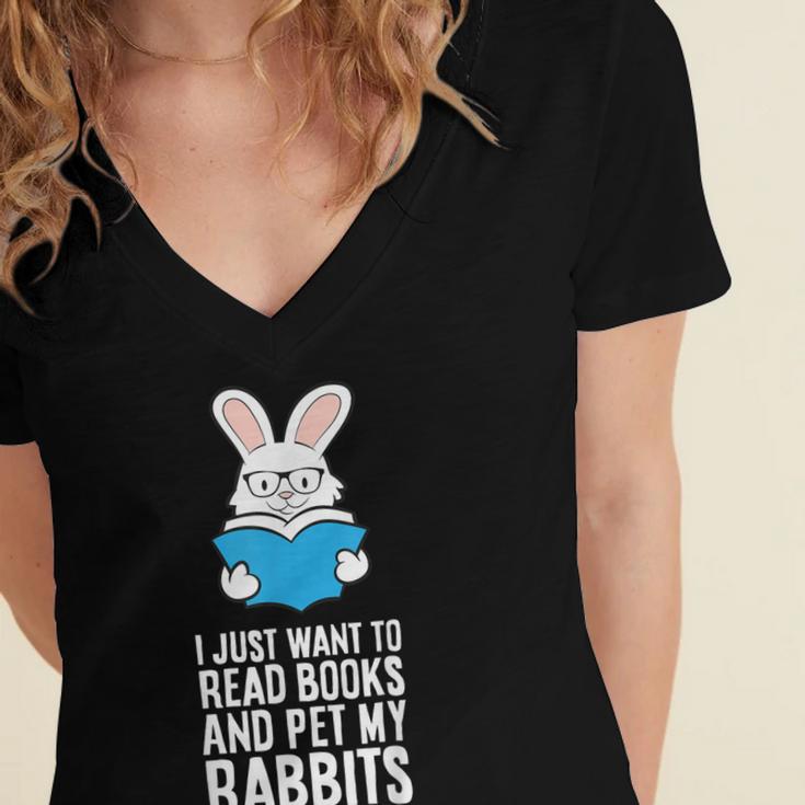 I Just Want To Read Books And Pet My Rabbit Women's Jersey Short Sleeve Deep V-Neck Tshirt