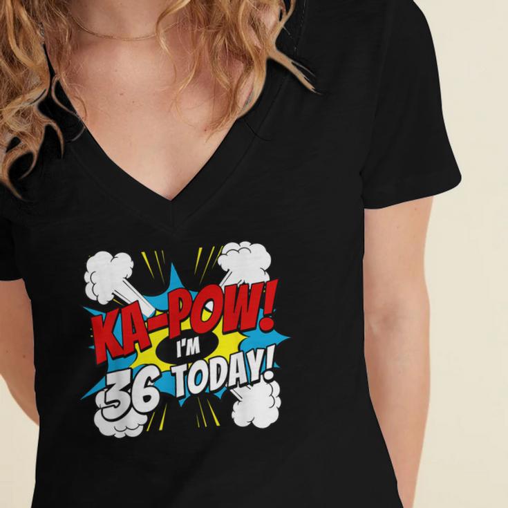 Ka-Pow 36 Years Old Comic Book 36th Birthday Super Hero Women's Jersey Short Sleeve Deep V-Neck Tshirt