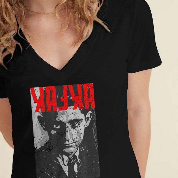 Kafka Franz Portrait Books And Literature Women's Jersey Short Sleeve Deep V-Neck Tshirt