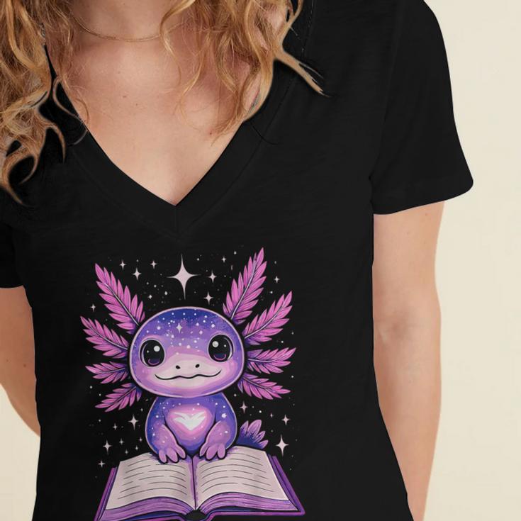 Kawaii Axolotl Cute Axolotls Reading Book Women's Jersey Short Sleeve Deep V-Neck Tshirt Kawaii Axolotl Cute Axolotls Reading Book Women's Jersey Short Sleeve Deep V-Neck Tshirt