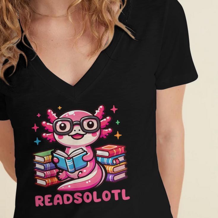 Kawaii Axolotl Readsolotl Book Lover Reading Bookworm Girls Women's Jersey Short Sleeve Deep V-Neck Tshirt Kawaii Axolotl Readsolotl Book Lover Reading Bookworm Girls Women's Jersey Short Sleeve Deep V-Neck Tshirt