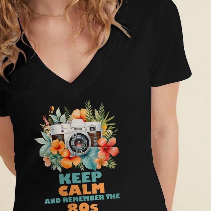 Keep Calm And Remember The 80s Retro Vintage Nostalgia Women's Jersey Short Sleeve Deep V-Neck Tshirt Keep Calm And Remember The 80s Retro Vintage Nostalgia Women's Jersey Short Sleeve Deep V-Neck Tshirt